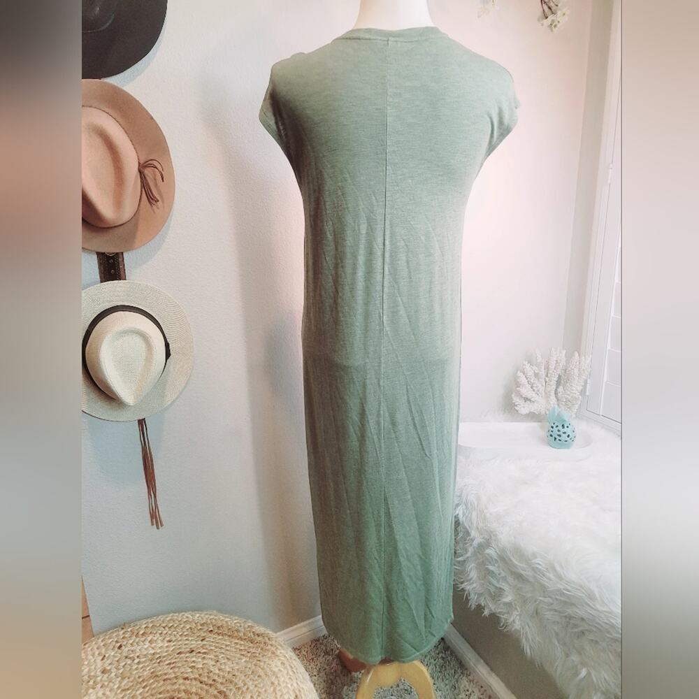MADEWELL Pine Heather Green Muscle Midi Dress Side Slit Soft Stretch Jersey Sz M - Picture 8 of 16